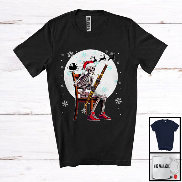 MacnyStore - Santa Skeleton Playing Bassoon; Fantastic Christmas Moon Tree; Musical Instruments Player T-Shirt