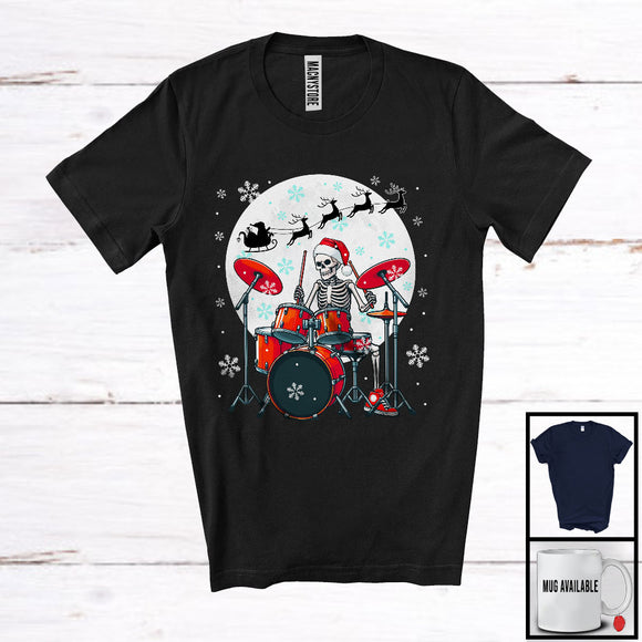 MacnyStore - Santa Skeleton Playing Drum; Fantastic Christmas Moon Tree Skeleton; Musical Instruments Player T-Shirt