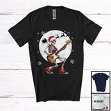 MacnyStore - Santa Skeleton Playing Guitar Bass; Fantastic Christmas Moon Tree; Musical Instruments Player T-Shirt