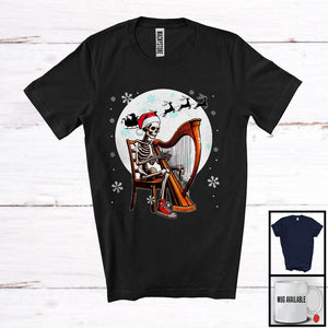 MacnyStore - Santa Skeleton Playing Harp; Fantastic Christmas Moon Tree Skeleton; Musical Instruments Player T-Shirt