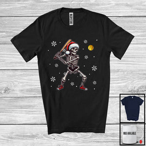 MacnyStore - Santa Skeleton Playing Softball, Awesome Christmas Snow Softball Player Lover, Sport Team T-Shirt