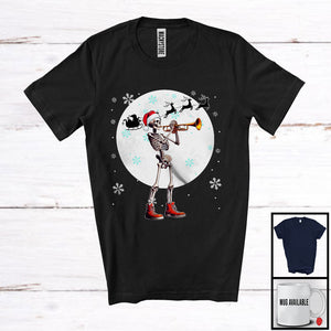 MacnyStore - Santa Skeleton Playing Trumpet; Fantastic Christmas Moon Tree; Musical Instruments Player T-Shirt