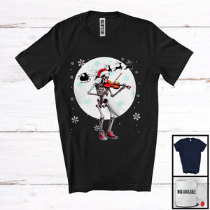 MacnyStore - Santa Skeleton Playing Violin; Fantastic Christmas Moon Tree Skeleton; Musical Instruments Player T-Shirt