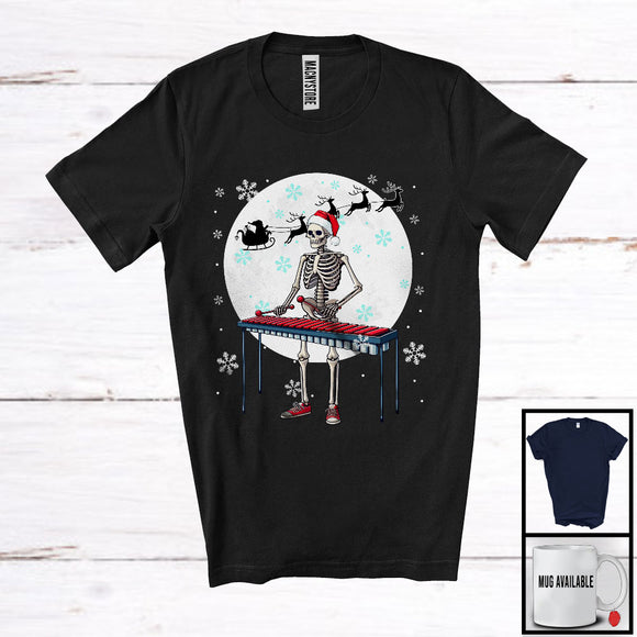 MacnyStore - Santa Skeleton Playing Xylophone; Fantastic Christmas Moon Tree; Musical Instruments Player T-Shirt