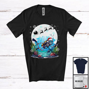 MacnyStore - Santa Skeleton Scuba Diving; Fantastic Christmas Moon Tree Skeleton Lover; X-mas Family Group T-Shirt