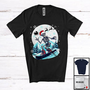 MacnyStore - Santa Skeleton Snowboarding; Fantastic Christmas Moon Tree Skeleton Lover; X-mas Family Group T-Shirt