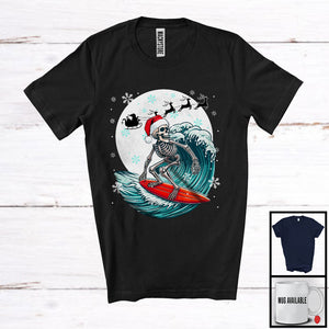 MacnyStore - Santa Skeleton Surfing; Fantastic Christmas Moon Tree Skeleton Lover; X-mas Family Group T-Shirt