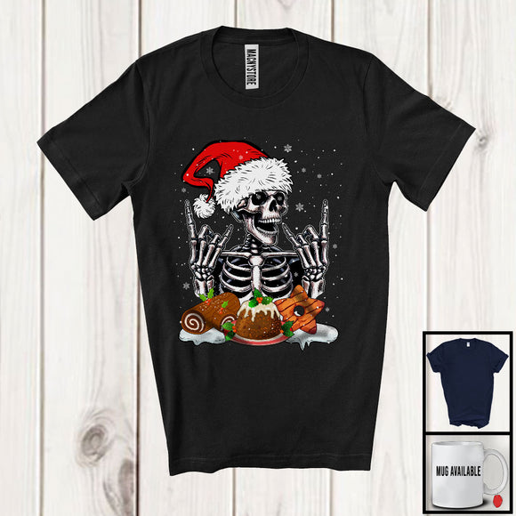 MacnyStore - Santa Skeleton With Cookies Cake; Sarcastic Christmas Dinner Skeleton; Snowing Family T-Shirt