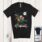 MacnyStore - Santa Sloth Riding Reindeer T-Rex; Awesome Christmas Lights Animal; X-mas Snowing Around T-Shirt