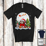 MacnyStore - Santa Sloth With X-mas Tree Snowman, Adorable Christmas Santa Wild Animal, Family Group T-Shirt