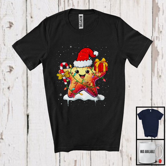 MacnyStore - Santa Starfish With Candy Cane Christmas Lights; Merry X-mas Sea Animal Lover; Snowing T-Shirt