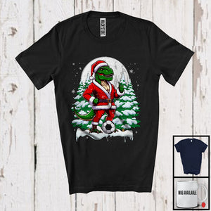 MacnyStore - Santa T-Rex Playing Soccer; Awesome Christmas Trees Sports Player Team; Dinosaur Lover T-Shirt