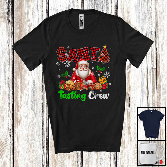 MacnyStore - Santa Tasting Crew, Lovely Christmas Plaid Santa Cookies, Snowing Around X-mas Family T-Shirt