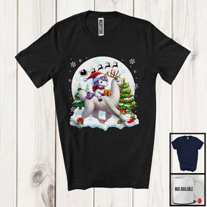 MacnyStore - Santa Unicorn Riding Llama Reindeer; Amazing Christmas Moon Llama Animal Lover; X-mas Family T-Shirt