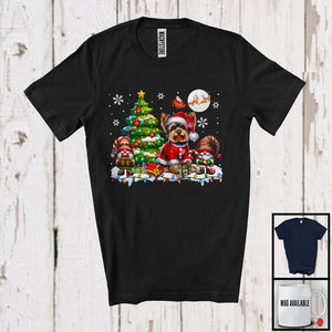 MacnyStore - Santa Yorkshire Terrier With Gnome X-mas Tree, Merry Christmas Lights, Snowing Family Group T-Shirt