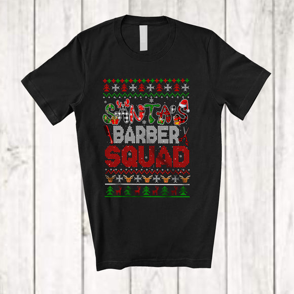 MacnyStore - Santa's Barber Squad; Wonderful Christmas Sweater Plaid; Proud Careers Jobs X-mas Group T-Shirt