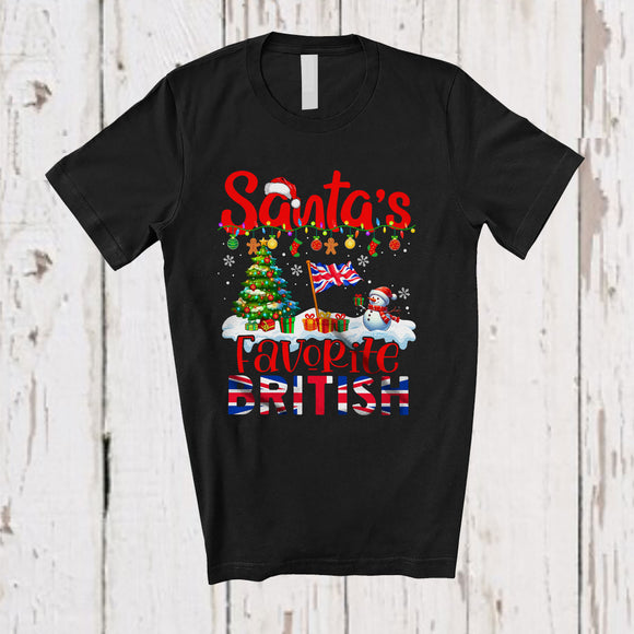 MacnyStore - Santa's Favorite British; Joyful Christmas Tree Snowman; Pajama British Family Group T-Shirt