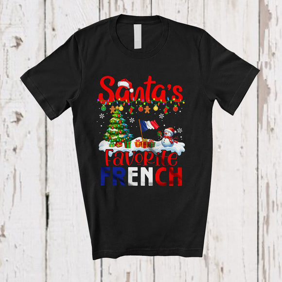 MacnyStore - Santa's Favorite French; Joyful Christmas Tree Snowman; Pajama French Family Group T-Shirt