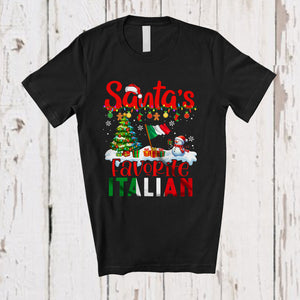 MacnyStore - Santa's Favorite Italian; Joyful Christmas Tree Snowman; Pajama Italian Family Group T-Shirt