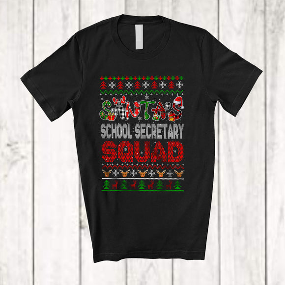 MacnyStore - Santa's School Secretary Squad; Wonderful Christmas Sweater Plaid; Proud Careers Jobs X-mas Group T-Shirt