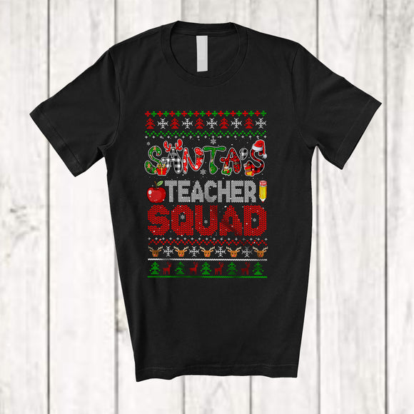 MacnyStore - Santa's Teacher Squad; Wonderful Christmas Sweater Plaid; Proud Careers Jobs X-mas Group T-Shirt