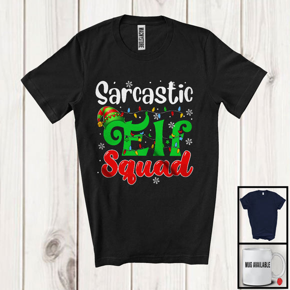 MacnyStore - Sarcastic Elf Squad; Merry Christmas Lights Snowing ELF Lover; X-mas Family Group T-Shirt