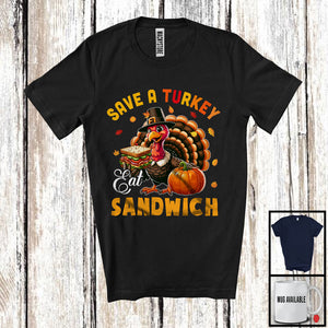 MacnyStore - Save A Turkey Eat Sandwich; Humorous Thanksgiving Fall Leaf Turkey; Sandwich Food Lover T-Shirt