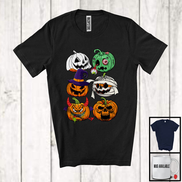 MacnyStore - Scary Carved Pumpkin Collection; Creepy Halloween Costume Boo Zombie Pumpkin; Family T-Shirt