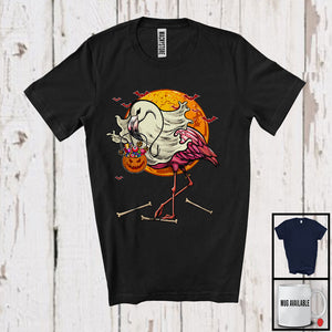 MacnyStore - Scary Moon Flamingo Ghost With Carved Pumpkin Candy, Happy Halloween Flamingo Lover T-Shirt