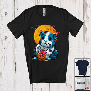MacnyStore - Scary Moon Guinea Pig Zombie With Carved Pumpkin Candy, Happy Halloween Guinea Pig Lover T-Shirt