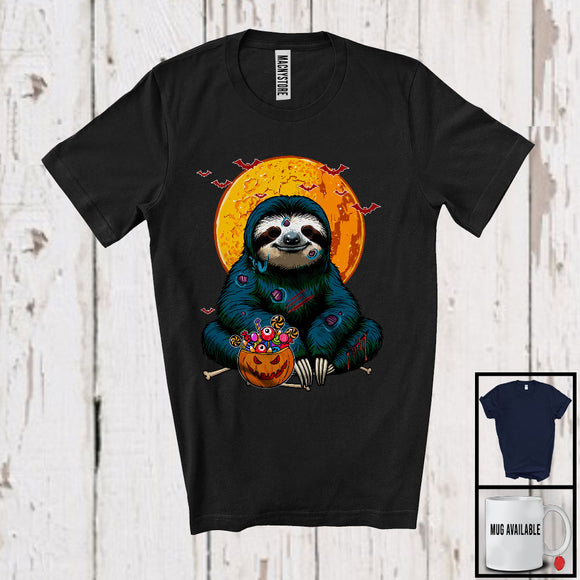 MacnyStore - Scary Moon Sloth Zombie With Carved Pumpkin Candy, Happy Halloween Sloth Lover, Family T-Shirt