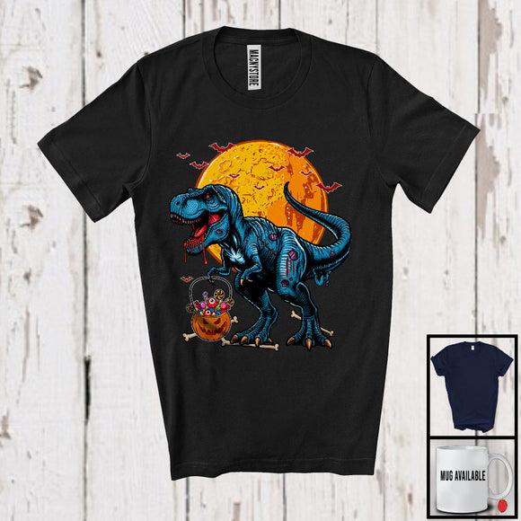 MacnyStore - Scary Moon T-Rex Zombie With Carved Pumpkin Candy, Happy Halloween Dinosaur Lover, Family T-Shirt