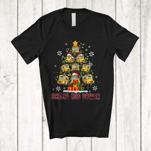 MacnyStore - School Bus Christmas Tree; Joyful X-mas Plaid School Bus Driver Lover; Proud Jobs T-Shirt