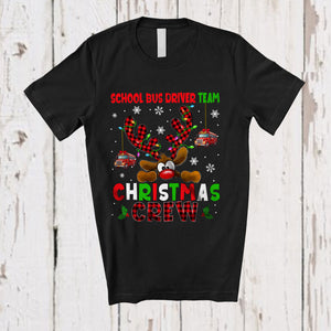 MacnyStore - School Bus Driver Team Christmas Crew; Fantastic X-mas Plaid Reindeer Face; Proud Careers Jobs T-Shirt