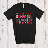 MacnyStore - School Counselor; Lovely Valentine's Day Leopard Plaid Hearts; Proud Jobs Careers Family Group T-Shirt