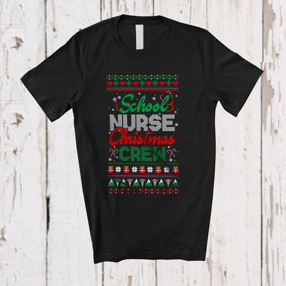 MacnyStore - School Nurse Christmas Crew; Amusing Christmas Sweater School Nurse Squad; Proud Jobs Family T-Shirt