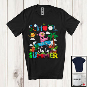 MacnyStore - School Out For Summer, Cheerful Summer Vacation Flamingo Lover, Sea Beach Trip Family Group T-Shirt