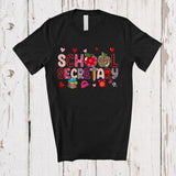 MacnyStore - School Secretary; Lovely Valentine's Day Leopard Plaid Hearts; Proud Jobs Careers Family Group T-Shirt