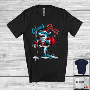 MacnyStore - Shark Santa, Cheerful Christmas Santa Shark Lover Snowing Around, Matching Family Group T-Shirt