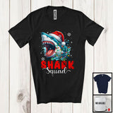 MacnyStore - Shark Squad; Scary Christmas Santa Shark Sea Animal Lover; X-mas Lights Snowing Around T-Shirt