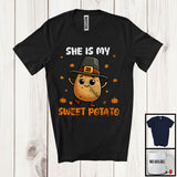 MacnyStore - She Is My Sweet Potato, Adorable Thanksgiving Fall Leaves Potato Pilgrim, Matching Couple T-Shirt