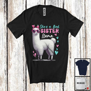 MacnyStore - She's A Bad Sister Llama; Humorous Mother's Day Heart Sunglasses Llama; Family Group T-Shirt