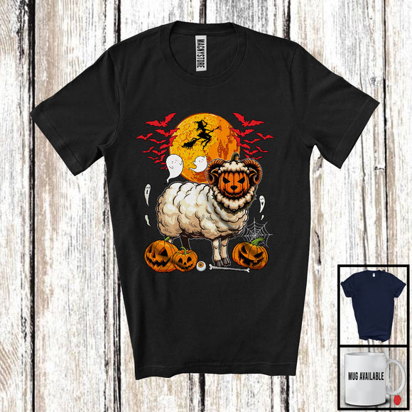 MacnyStore - Sheep Pumpkin Face Cosplay, Scary Halloween Costume Sheep Farmer Lover, Family Group T-Shirt