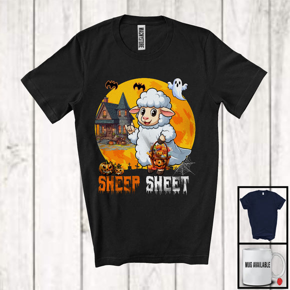MacnyStore - Sheep Sheet, Adorable Halloween Moon Boo Ghost Costume Sheep, Matching Animal Lover T-Shirt