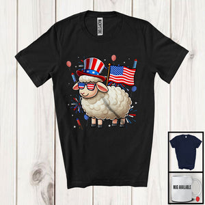 MacnyStore - Sheep With American Flag Fireworks, Awesome 4th Of July Sheep Lover, Patriotic Group T-Shirt