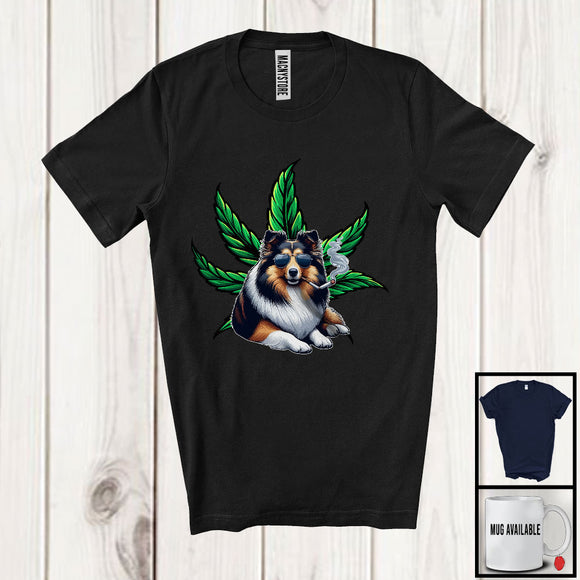 MacnyStore - Shetland Sheepdog Sunglasses Smoker, Humorous Puppy Owner Lover, 420 Stoner Smoker Group T-Shirt