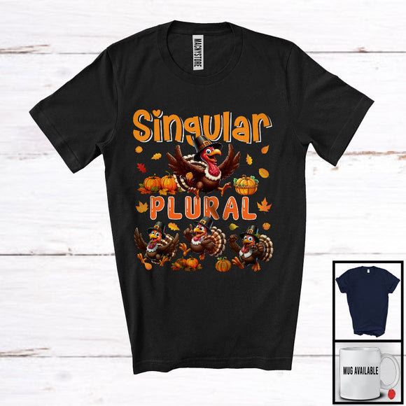 MacnyStore - Singular Plural, Joyful Thanksgiving Fall Leaves Turkey, Grammar Teacher Lover Matching Group T-Shirt