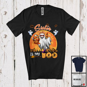 MacnyStore - Sister Is My Boo, Lovely Halloween Ghost Sunglasses Bow Tie, Moon Matching Family Group T-Shirt