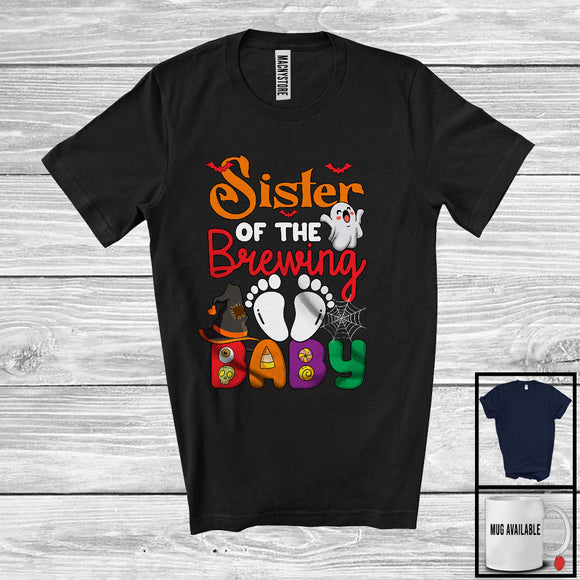 MacnyStore - Sister Of The Brewing Baby, Humorous Halloween Pregnancy Witch Boo Ghost, Family Group T-Shirt