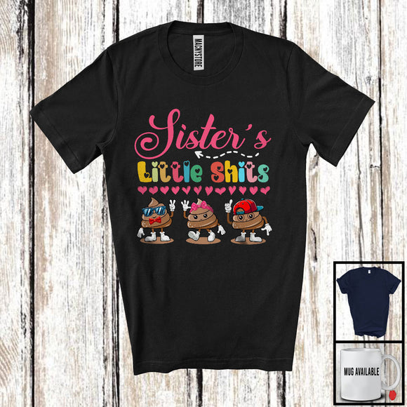 MacnyStore - Sister's Little Shits, Humorous Mother's Day Brother Sister Siblings, Hearts Family Group T-Shirt